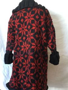 hand knit sweater coat in black and red