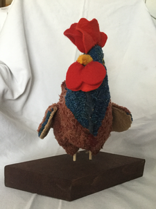 Rug hooked hen sculpture