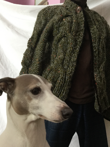 hand knit green tweed cardigan