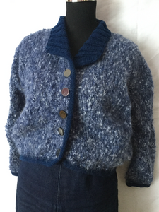 hand knit blue tweed cardigan