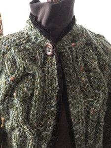 hand knit green tweed cardigan